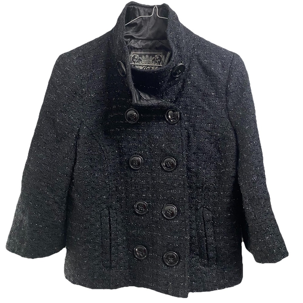Guess Womens Junior Black Sparkly 3/4"Sleeve Cropped‎ Dressy Coat Blazer Sz. L